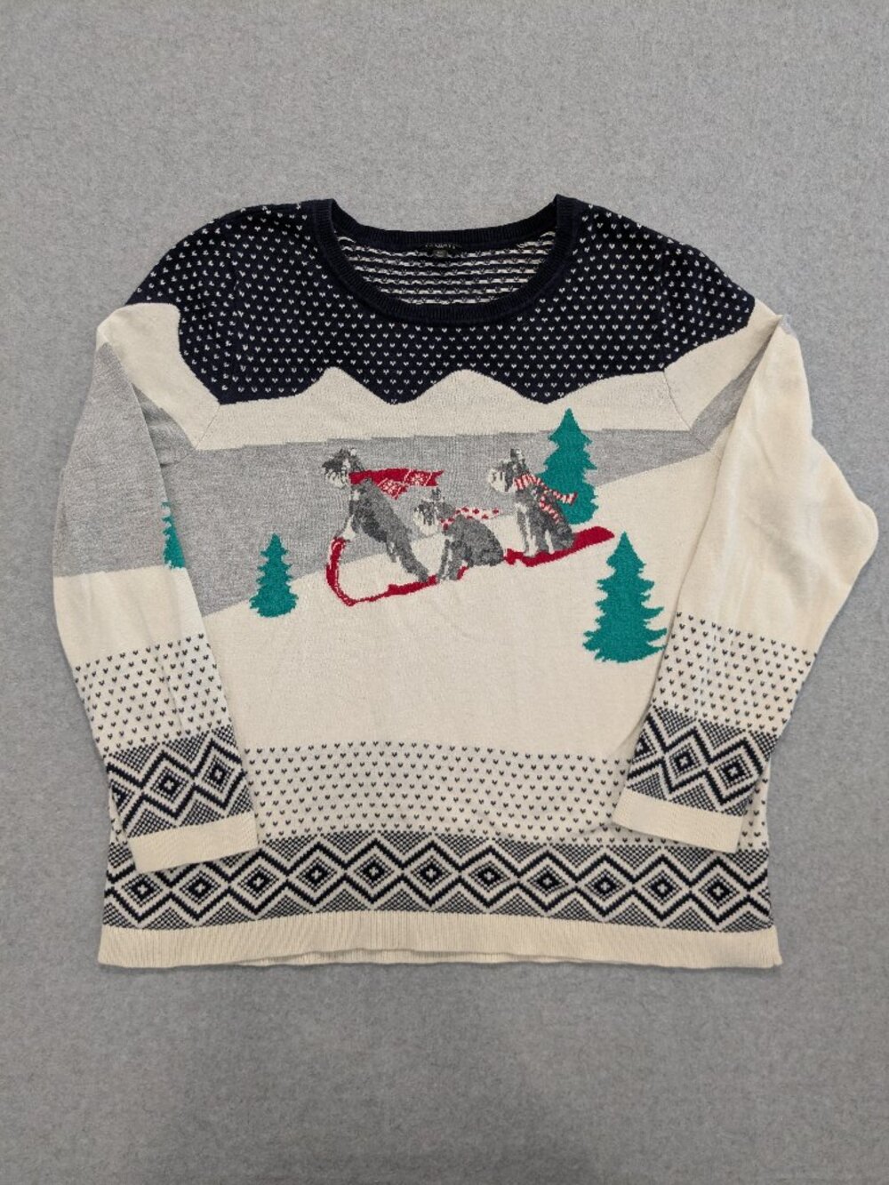 Talbots Plus Sweater 2X Schnauzer Dogs Sledding Winter Holiday Cotton Cashmere